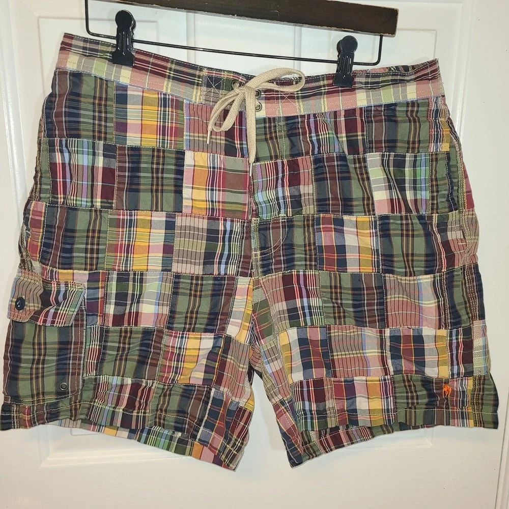Vintage Polo Ralph Lauren Swim Shorts Trunks POLO SPORT Plaid 90s Men Lg Lined